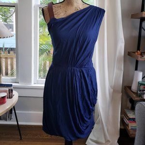 Navy Blue Leather Shoulder Strap Maje Knee Length Dress Size 2